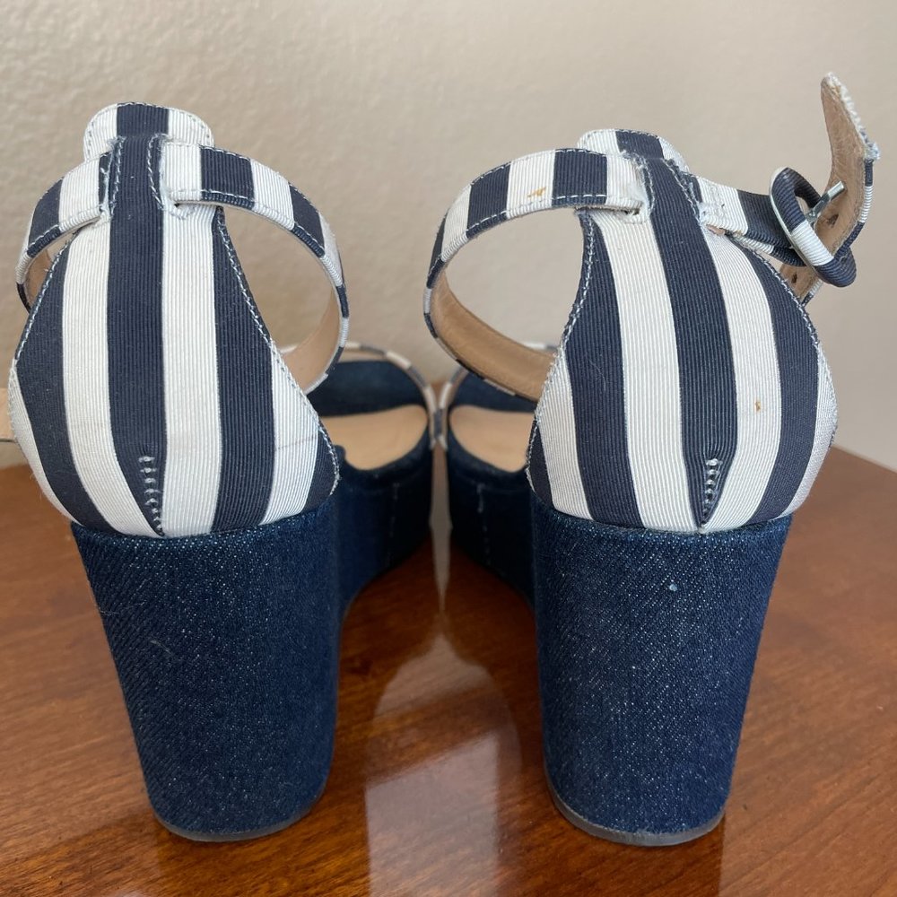 J CREW STRIPED DENIM WEDGES NAVY IVORY E7656 SZ 7 - Picture 7 of 12